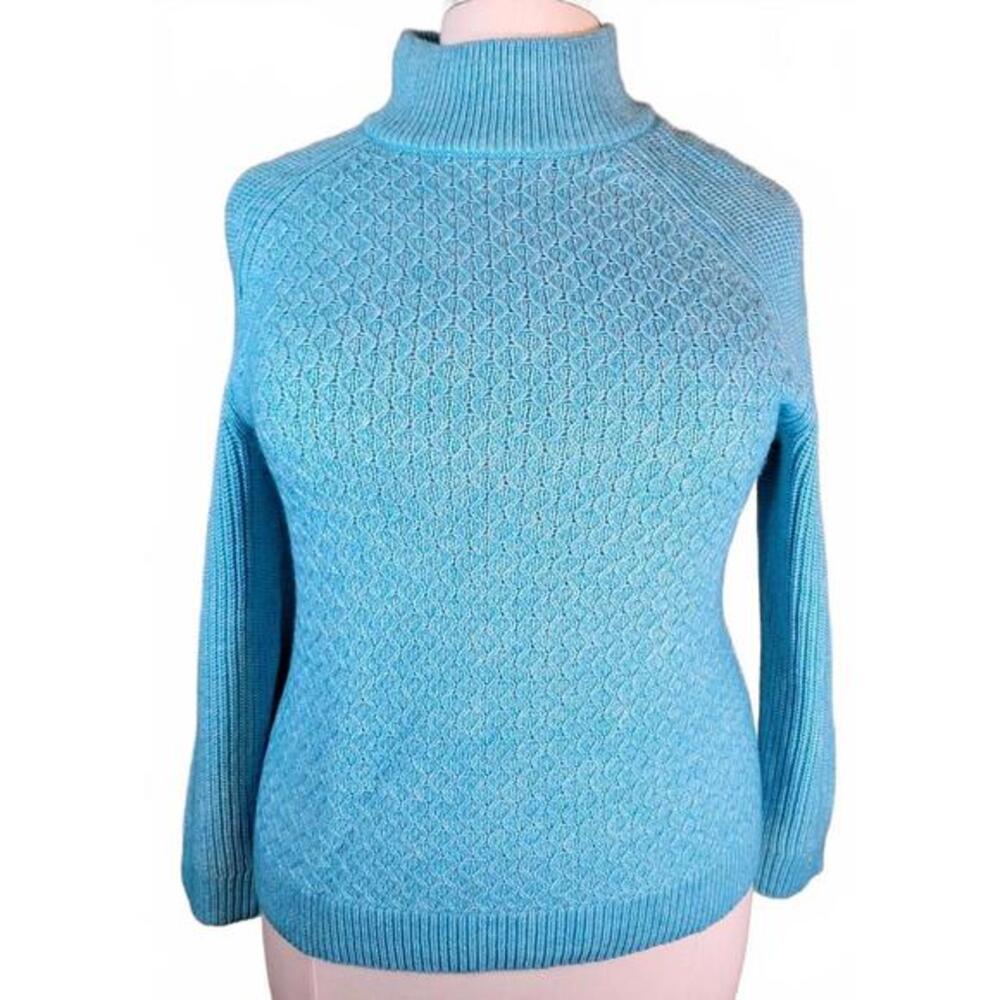 Talbots NEW Women's Teal Textured Stitch Mock Neck Sweater PXL Petite